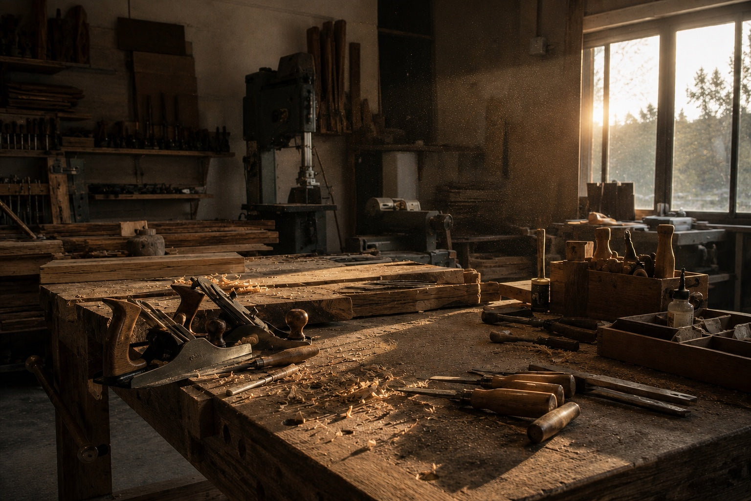 Dojin Creative woodworking studio in warm afternoon light